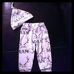 Little man 3-6mos pant and hat set NWOT